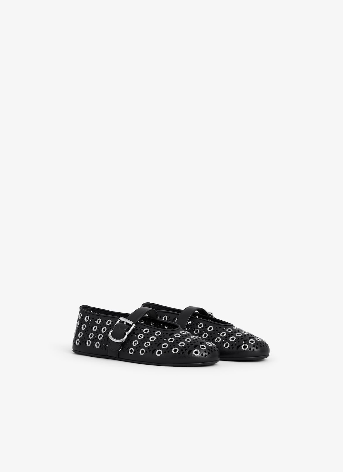 BALLERINE FLAT IN PELLE DI VITELLO VIENNE CON OCCHIELLI ALAÏA BALLERINE FLAT IN PELLE DI VITELLO VIENNE CON OCCHIELLI NERO
